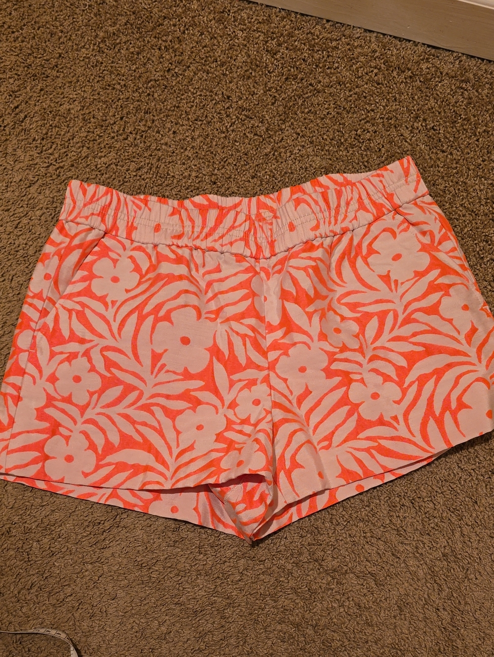 J. Crew SIZE 8 Coral & White Floral High-Waist Pull-On Shorts